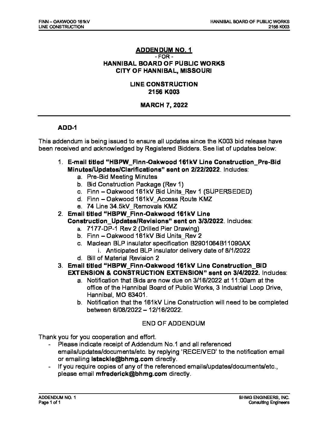 161kV Line Construction Combined Pdf Hannibal Board Of Public Works